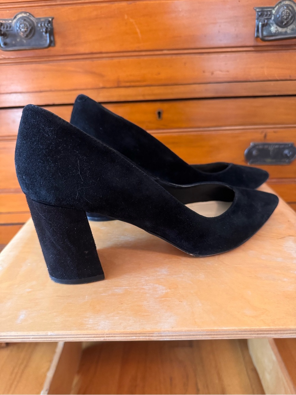Marc Fisher Classic Black Suede 3’’ Block Heel Pumps